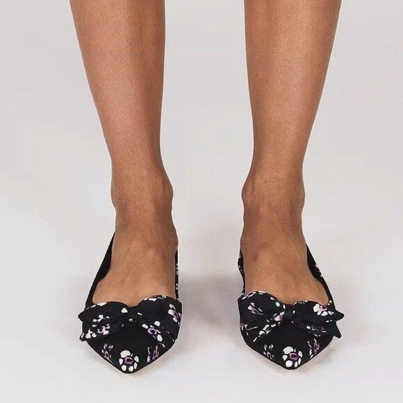 TORY BURCH Rosalind Bow Ballet Flats Size 8.5 Run Small Satin Black Floral NEW - Picture 3 of 16